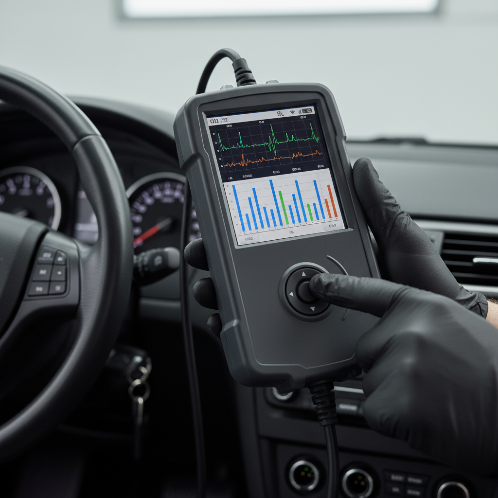 Automotive scan tool connected for ECU system scan